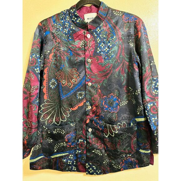 Units Nehru Reversable Jacket Paisley Design BOHO Hippie Women's Petite M - Picture 1 of 7